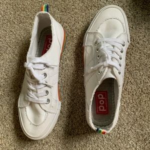 comfortable white slip on rainbow flats